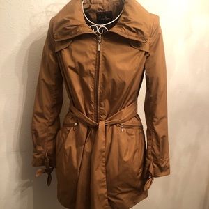 Cole Haan Belted Rain Trench Coat with Bow Accents, Brown, XS